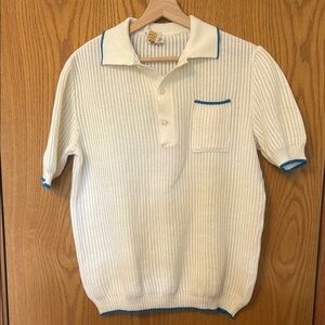 Vintage Men's Knit Polo Shirt with Blue Accents